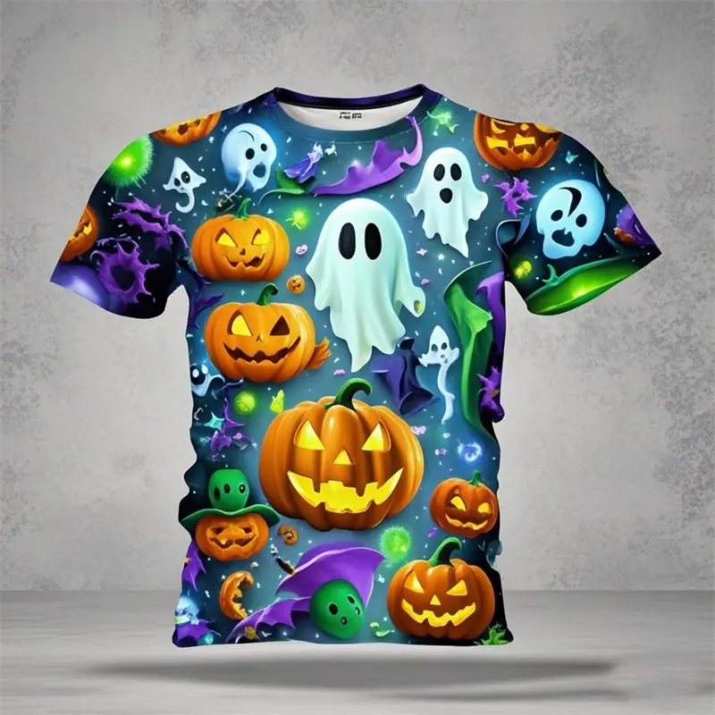Pumpkin Pattern Men'S T-Shirt Funny And Scary Halloween Casual Short Sleeved Round Neck T-Shirt Top Men'S Party T-Shirt