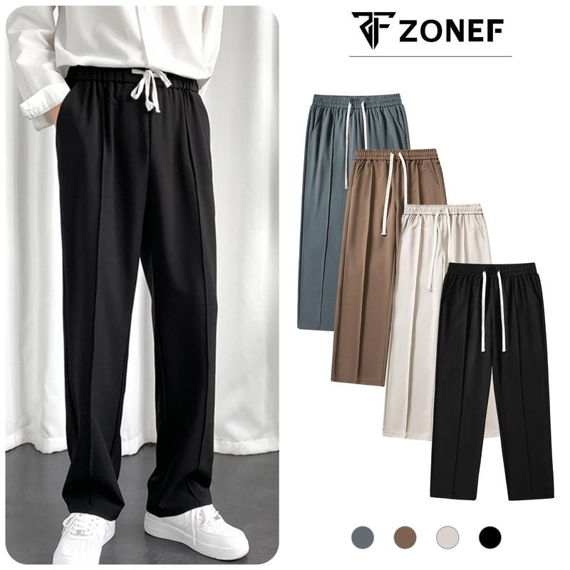 Quần Âu Ống Rộng Dáng Suông Cạp Chun Nam Nữ- Quần Âu Cạp Chun Menswear Pants Ong Cargo Đen Màu Đen
