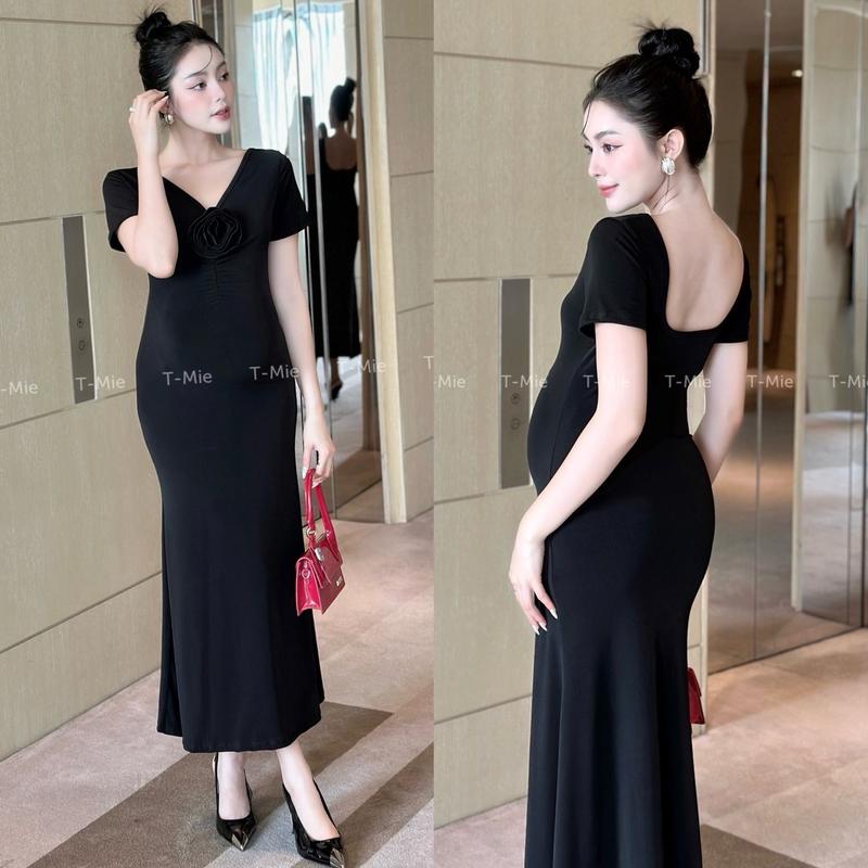 T-Mie | Đầm Body Bầu Dáng Đuôi Cá Tay Ngắn Cổ V Chất Liệu Thun Siêu Co Giãn Mặc Đi Tiệc Đi Chơi Mát Lắm ,md5162 Nữ Nhung Women Dress trên gối màu cam ❣❣váy đen q45❣❣ đính đá