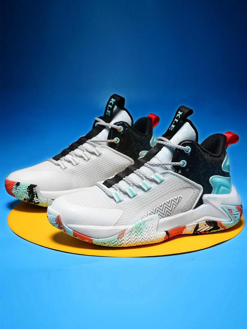 Product Introduction of Unisex Colorblock Lace Up High Top Basketball Shoes, Casual Comfortable Breathable Sports Shoes for Outdoor Wear, Sports Footwear for Men Women, 2024 New Trendy Sportswear for Summer 1