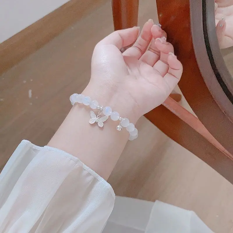 [Store Hot Sale] Cool White Moonlight Dream Butterfly Bracelet for Women, Niche Simple Bell Bracelet, Sweet and Versatile Best Friend Student Jewelry Trend
