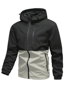 Men's Colorblock Pocket Zip Up Reflective Tape Hooded Jacket, Regular Fit Casual Long Sleeve Windproof Warm Outerwear for Outdoor Activities, Jackets for Men, Men's Clothes for Fall & Winter