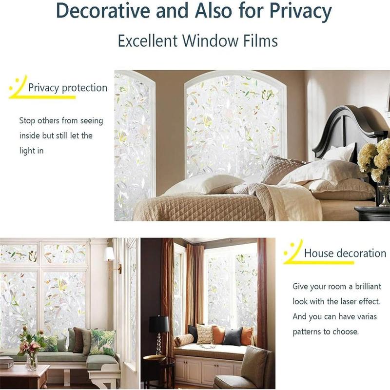 Tulip Pattern Window Film, 1 Roll Decorative Window Privacy Film, 3D Stained Glass Window Sticker, Anti-UV Sun Blocker Heat Control for Home, Ornaments 4