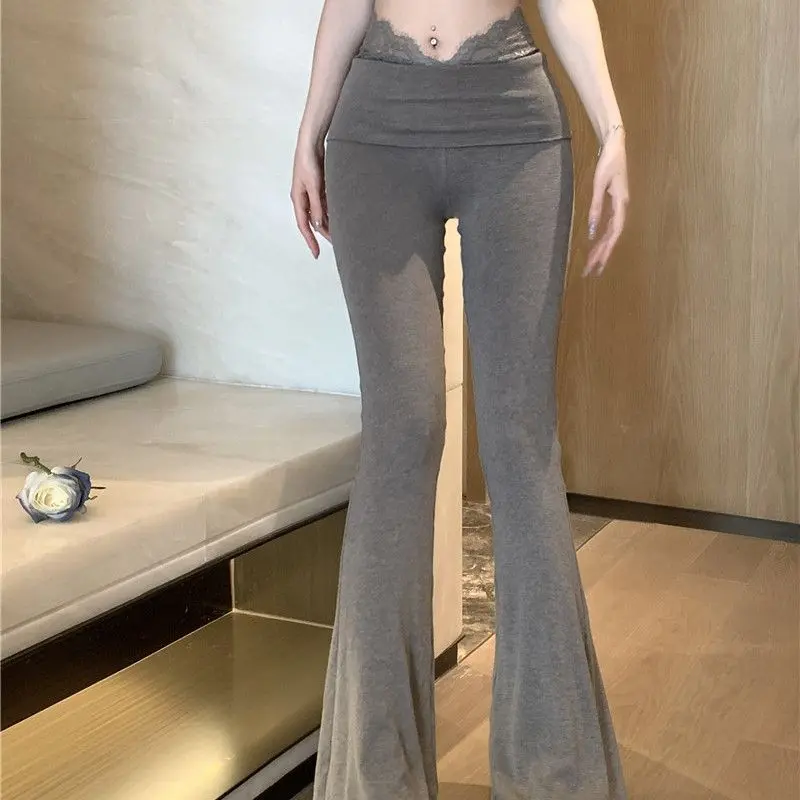 Quần Nữ Mùa Hè, Cạp Cao, Ôm Vừa Vặn, Dáng Ôm, Dài Ống Loe, Phong Cách Xếp Ly, Quần Thường Ngày Hàng Mới Về Năm 2024, Khâu Ren Múa Ba Lê