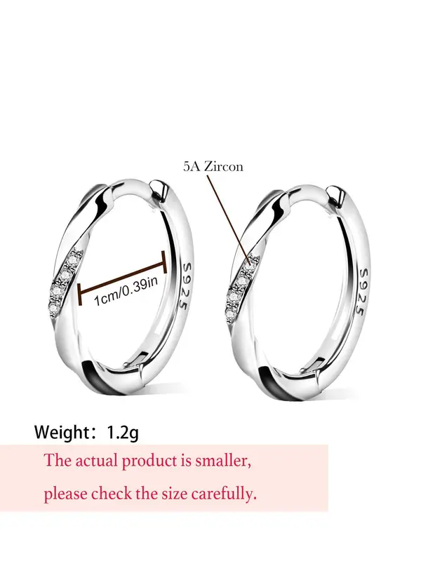 S925 Sterling Silver Hoop Earrings, Fashionable Zirconia Decor Earrings for Women & Girls, Trendy All-match & Exquisite Jewelry for Birthday Gift 1
