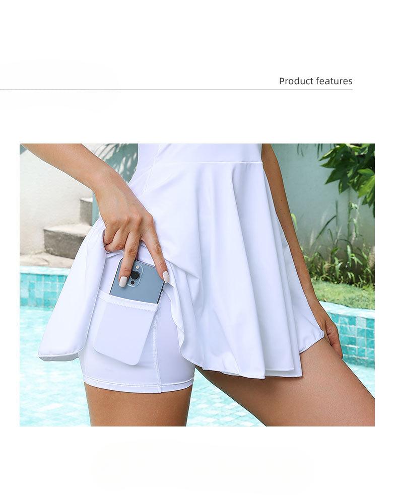 Product Introduction of Lulu tennis suit set with chest cushion, V-shaped tennis skirt, women's dress, short, high-end sports short skirt 6
