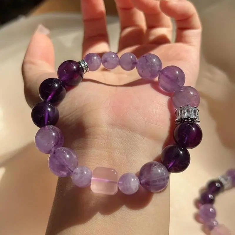 Vòng Tay Đính Cườm, Thiết Kế Mơ Ước Màu Tím, Đá Amethyst, Hổ Mắt, Vòng Tay Hoa Hồng 7