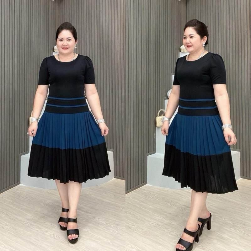 Đầm trung niên đơn giản đuôi cá dập li MIN SHOP Kem - Voan, Voi Nữ Women Dress Sen
