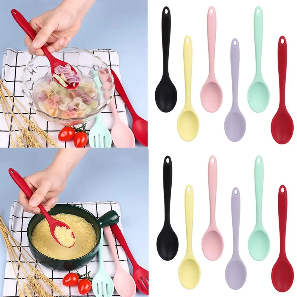 Thìa Chống Dính, Bền, Làm Bằng Silicon, Chịu Nhiệt, Tay Cầm Dài, Thích Hợp Để Trộn, Bộ Đồ Ăn, Nấu Ăn, Khuấy, Đồ Dùng Nhà Bếp