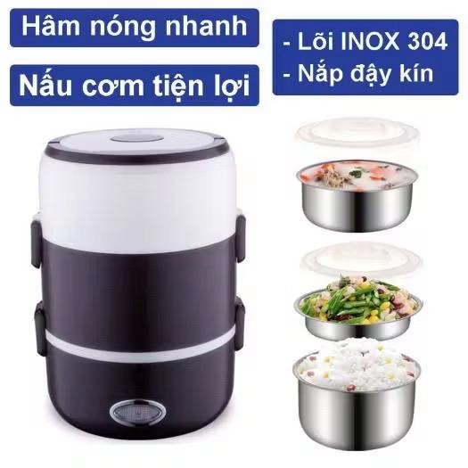 ￼Hộp đựng cơm hâm nóng cắm điện 3 tầng, cặp lồng cơm văn phòng giữ nhiệt, hâm nóng nhanh thức ăn lõi inox cao cấp 4