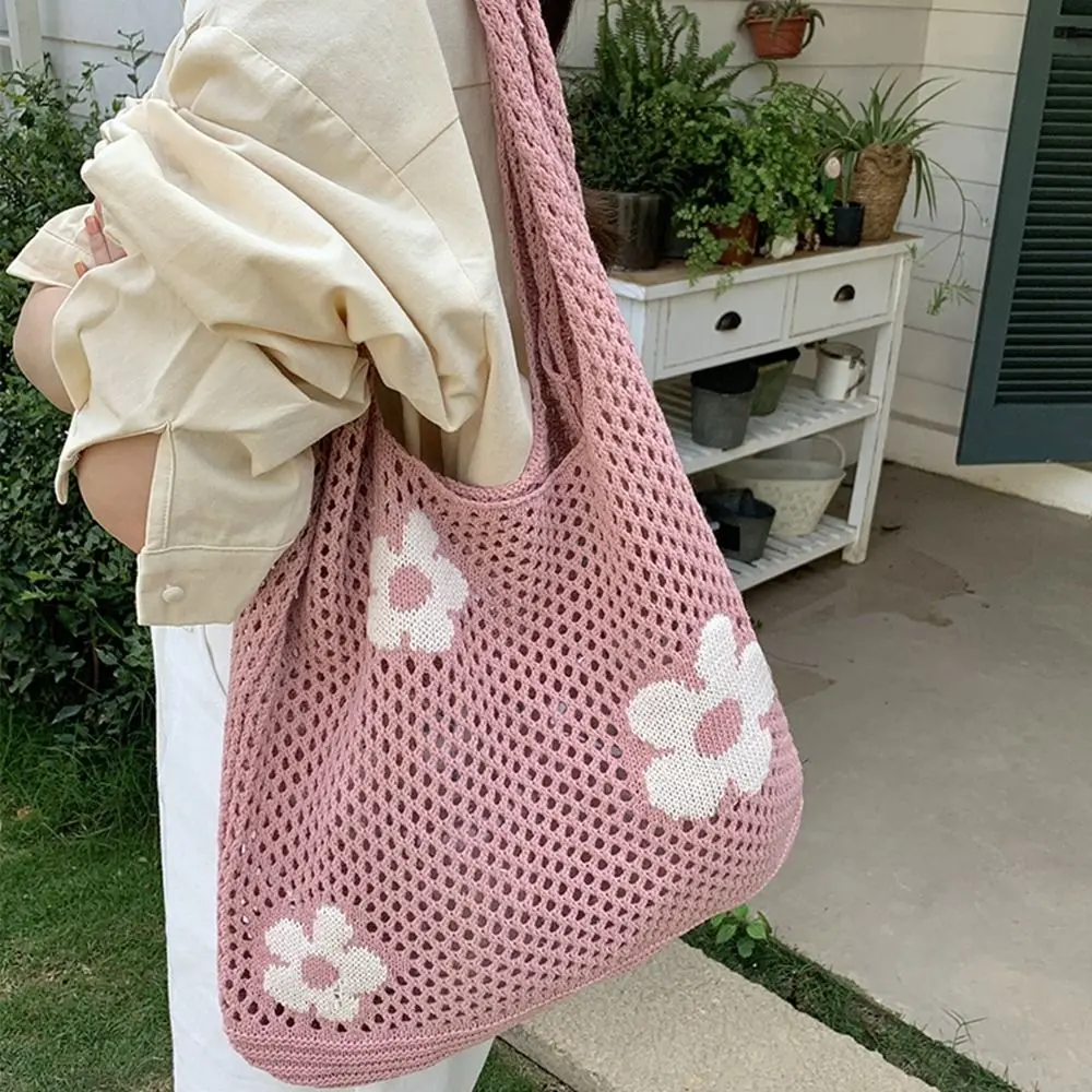 Beg Simpanan, Gaya Vintaj Kasual, Kapasiti Besar, Rekaan Bunga dan Etnik, Gaya Bohemia, Bahan Jaringan, Sesuai untuk Pantai, Beg Tangan Wanita, Beg Tote, Beg Bahu, Fesyen
