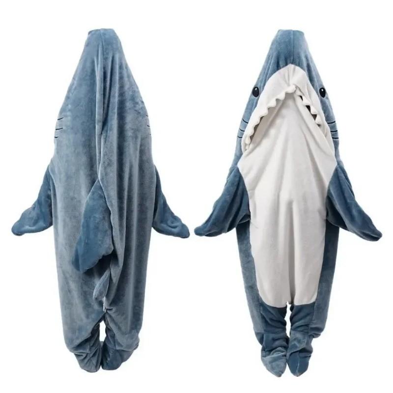 Product Introduction of Autumn Winter Flannel Cartoon Shark Sleeping Bag Home Suit One-piece Shark Nightgown 19