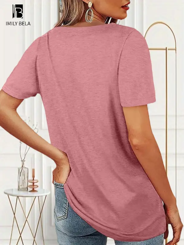 Imily Bela Women's summer square neck casual short sleeve T-shirt 8