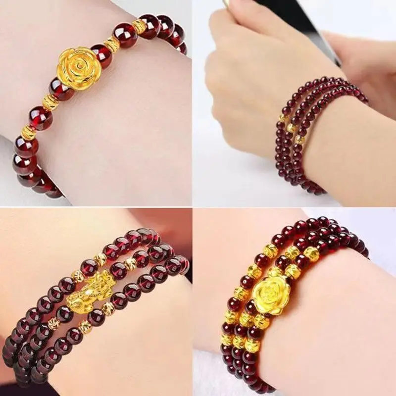 Fortune Bracelet Red Pomegranate Color Bracelet for Women Ins Style Student Jewelry Gold Pixiu Bracelet Bangle