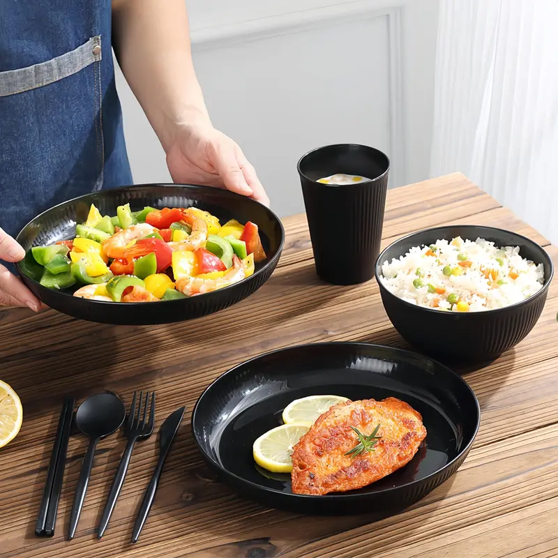 Reusable Tableware Set, 12pcs/set Including Bowl & Cup & Plate, Lightweight Shatterproof Tableware Set for Home & Outdoor Camping 6