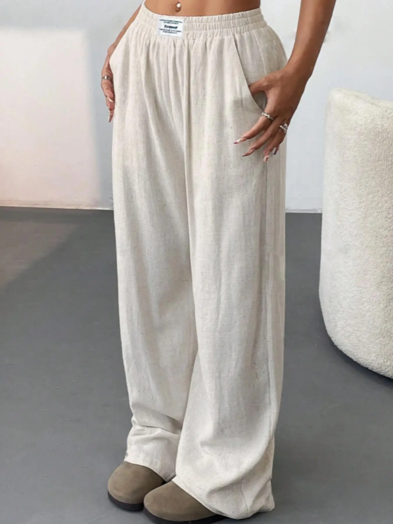 Women's Elastic Waist Wide Leg Pants, Casual Comfy Trousers for Daily Wear, Ladies Bottoms for All Seasons
