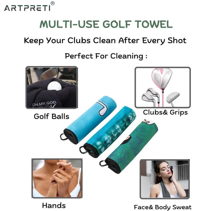Cartoon Man Pattern Golf Towel, Funny Golf Towel with Carabiner Clip, Practical Golf Accessories for Men & Women 3