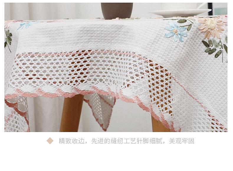 Product Introduction of White Square Tablecloth Fabric Cotton and Linen Indie Style Rectangular Table Cover Round Tablecloth Pastoral Tablecloth Embroidery 6
