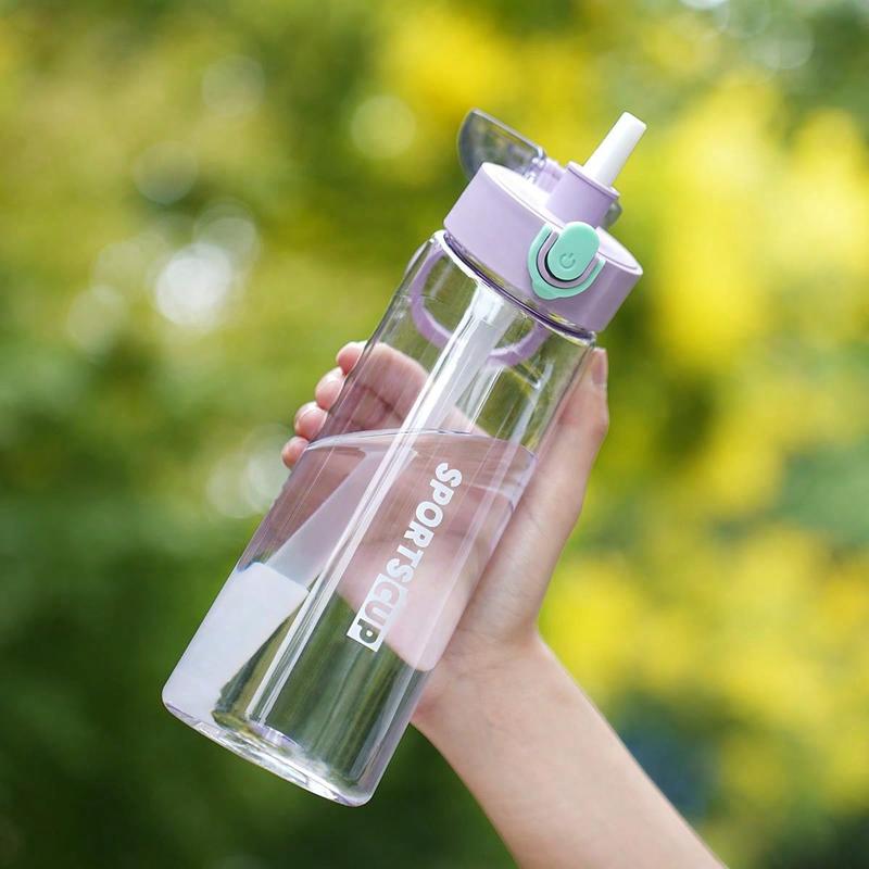 ShuangQi 1pc 25OZ (750ml) Solid Color Transparent Sports Water With Handle Suitable For Outdoor Sports Running Fitness Cycling Drinkware Cup Reusable Bottle Water Bottles Portable Tumbler Washable Bottle for Hiking Camping Office Home 5