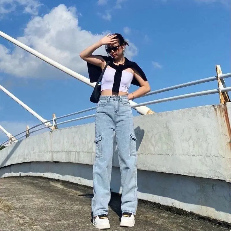Celana Panjang HW Kulot Jeans Cargo Jeans Loose Wanita Kulot Jeans -Madiya_clothing motif stretch Tebal