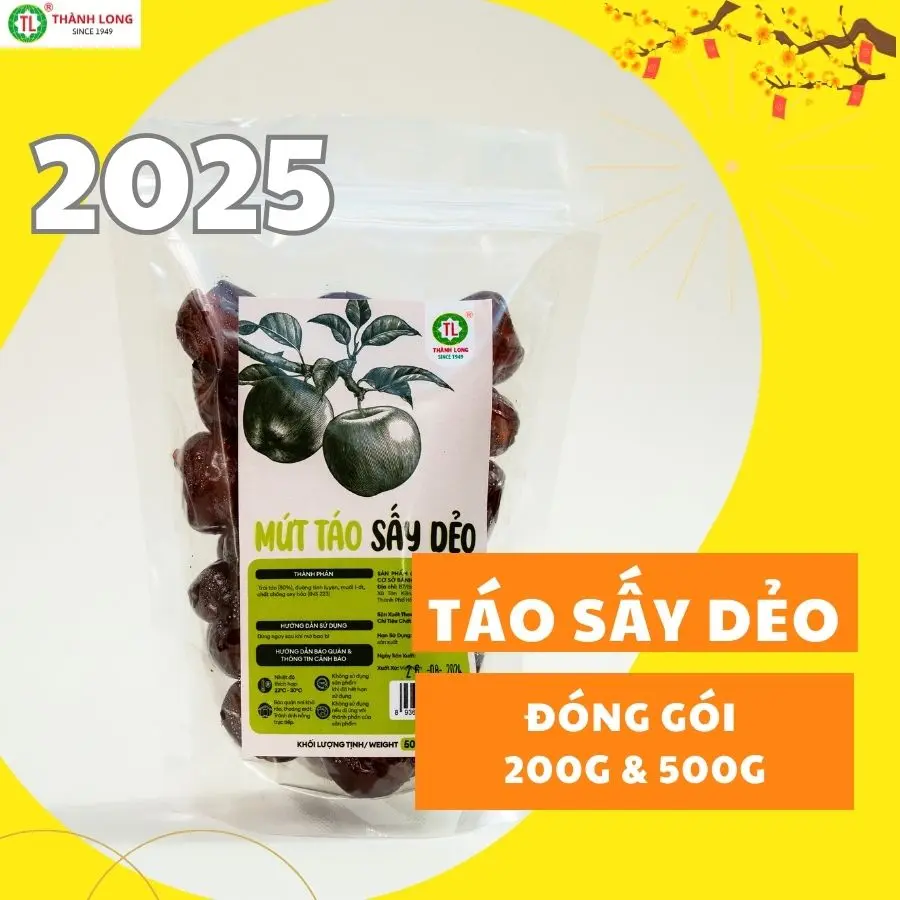 Táo sấy dẻo, mứt táo sấy dẻo ngọt Thành Long ăn vặt dinh dưỡng cực ngon đảm bảo VSATTP gói/bịch 200g/500g Snack Food Thức Ăn mứt táo ninh thuận dẻo ngọt