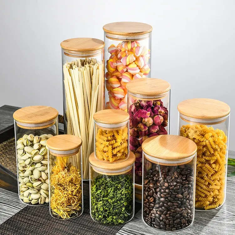 [DIAMETER 10cm] SATUAN MOJA Toples Snack Kaca Bulat Tutup Kayu Borosilicate Diameter 10cm Kedap Udara Makanan Tempat Penyimpanan Cereal Toples Kotak Bening Kontainer Makanan 6