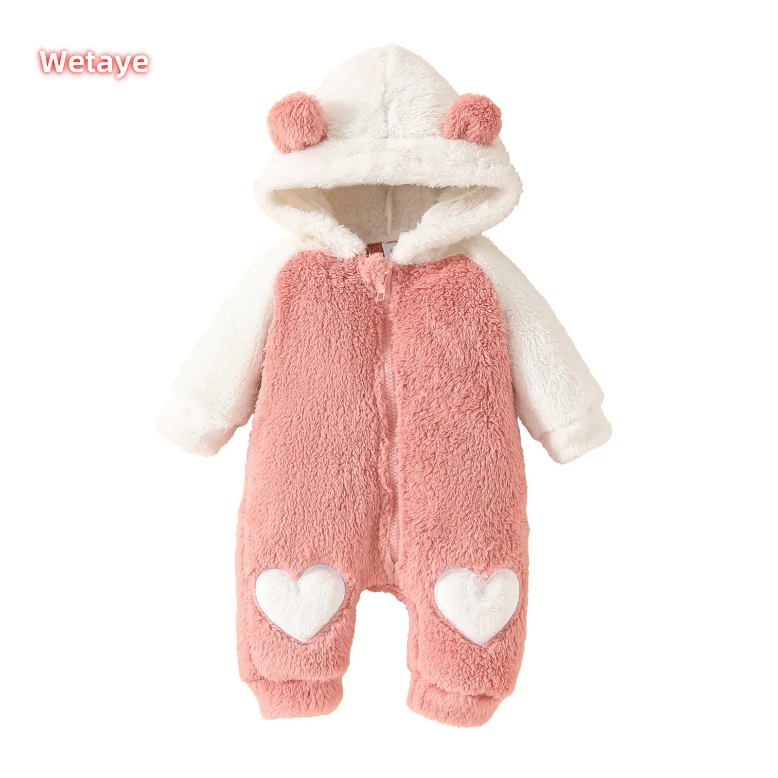 Baby Girl Winter Fleece Romper Animal Bear Costume Long Sleeves Hood Zipper Closure Jumpsuit