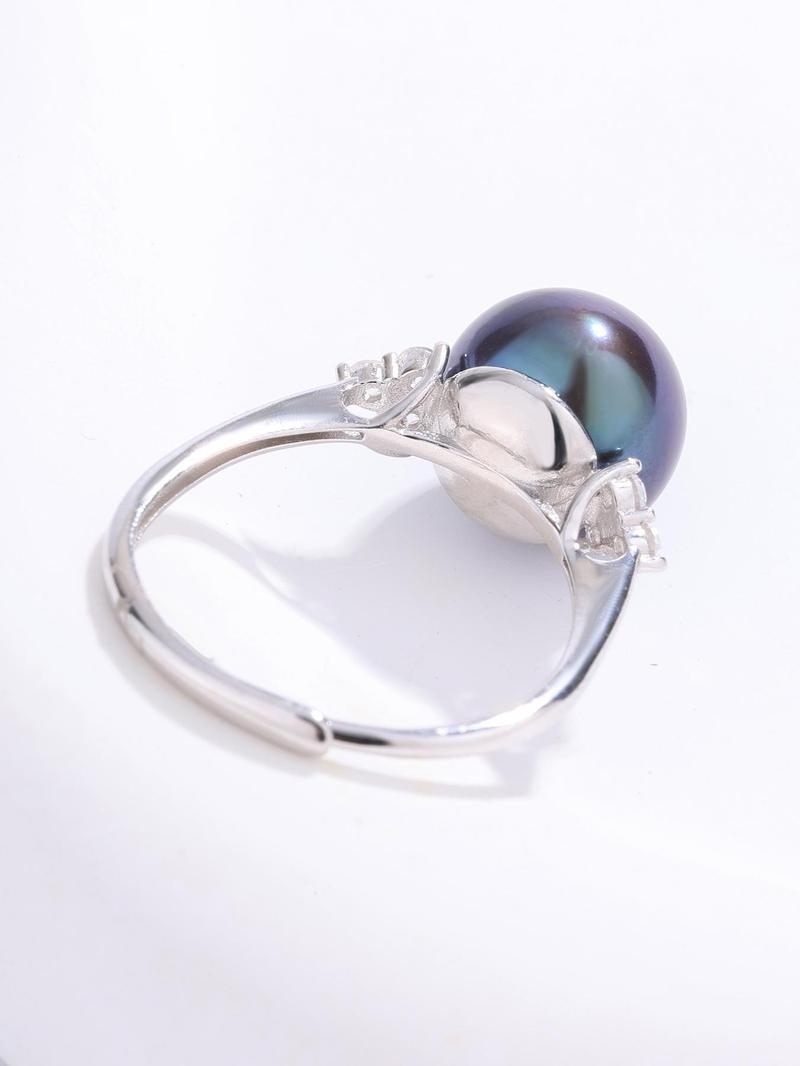 Product Introduction of 925 Sterling Silver Natural Freshwater Black Pearl Decor Adjustable Ring, Elegant Ring for Women, Trendy All-match & Exquisite Jewelry for Birthday Gift 3