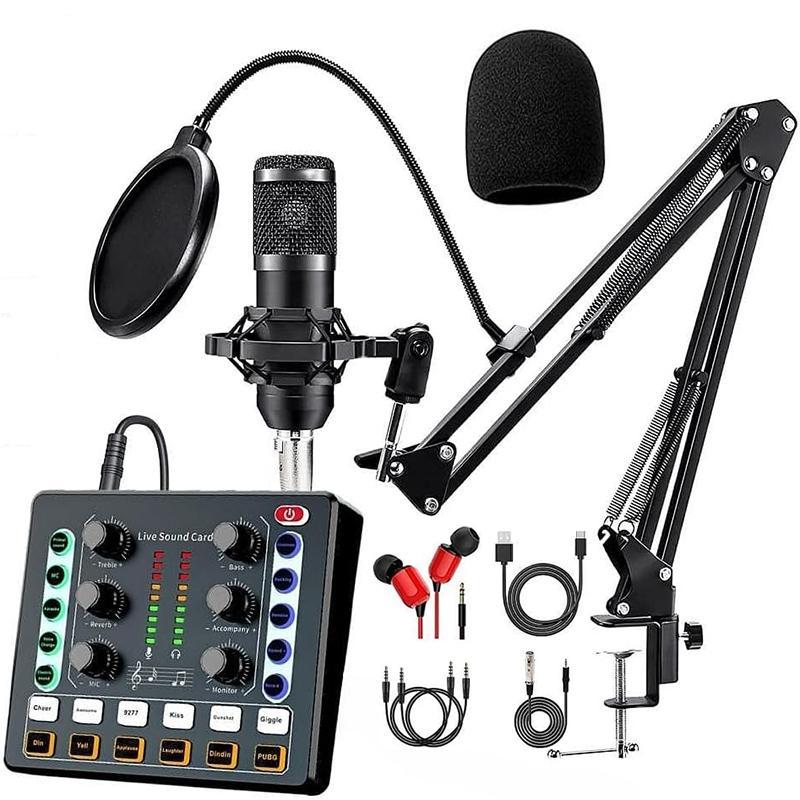 Product Introduction of Professional Podcast Equipment Set, 1 Box USB Rechargeable Condenser Microphone with Live Sound Card, Studio Recording Equipment for Phone, PC, DJ 0