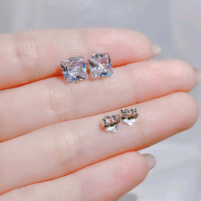 Bông tai nụ 7 ly chốt đẩy bạc ý xi bạch kim bôngtai nữ