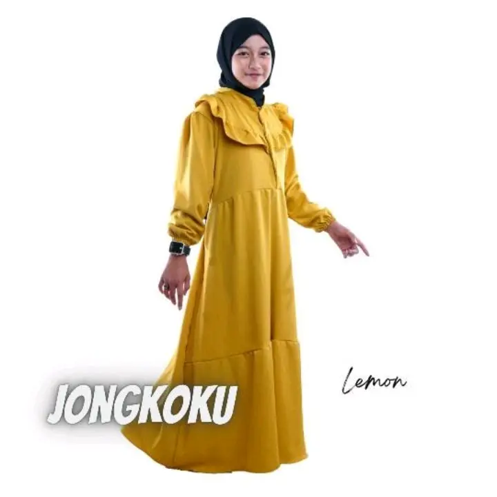 Gamis Anak Perempuan Tanggung "Lemon" Twill Premium Untuk Usia 3-15 Tahun - Polos 0