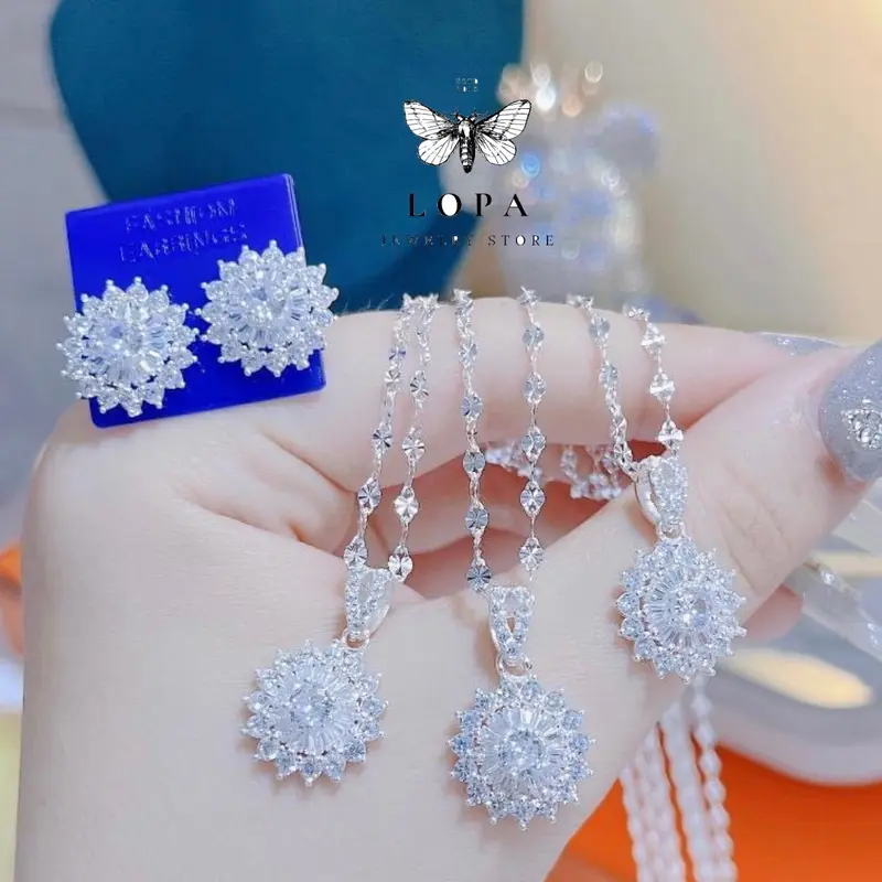 Dây chuyền, khuyên tai bạc nữ LoPa dáng hoa mai nhẹ nhàng sang chảnh 0