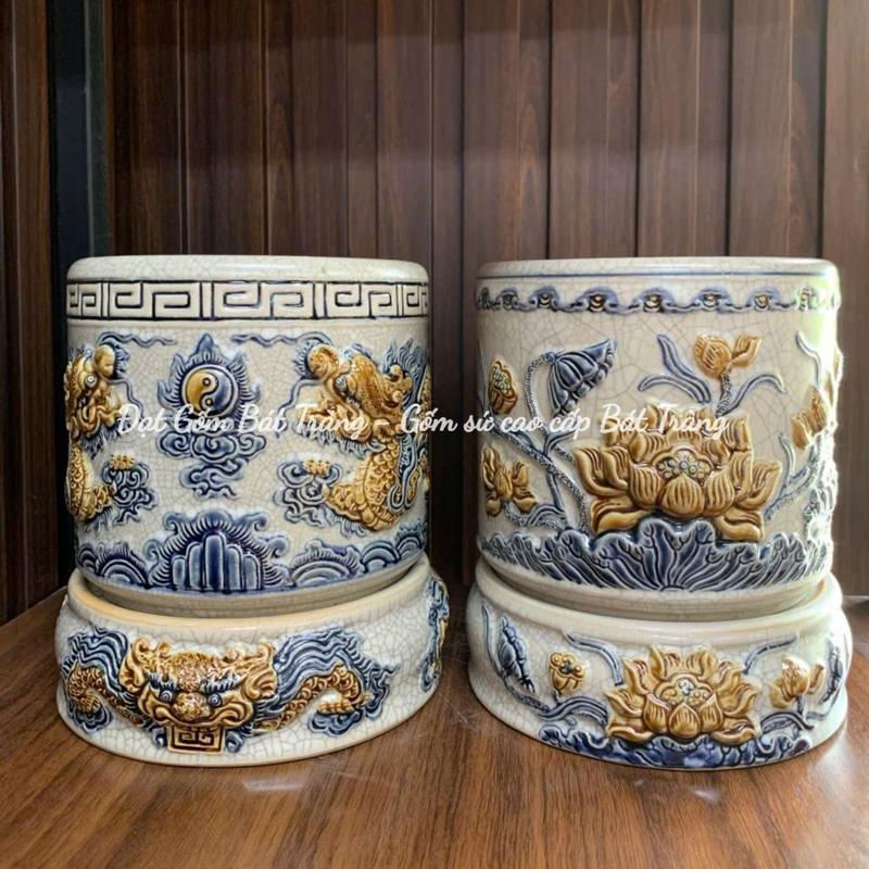  Bộ thờ cúng đồ thờ Đắp Nổi Hoạ tiết Sen Rồng Lư hương - Bát Hương đồ thờ cúng - Decor Trang Trí Nhà 