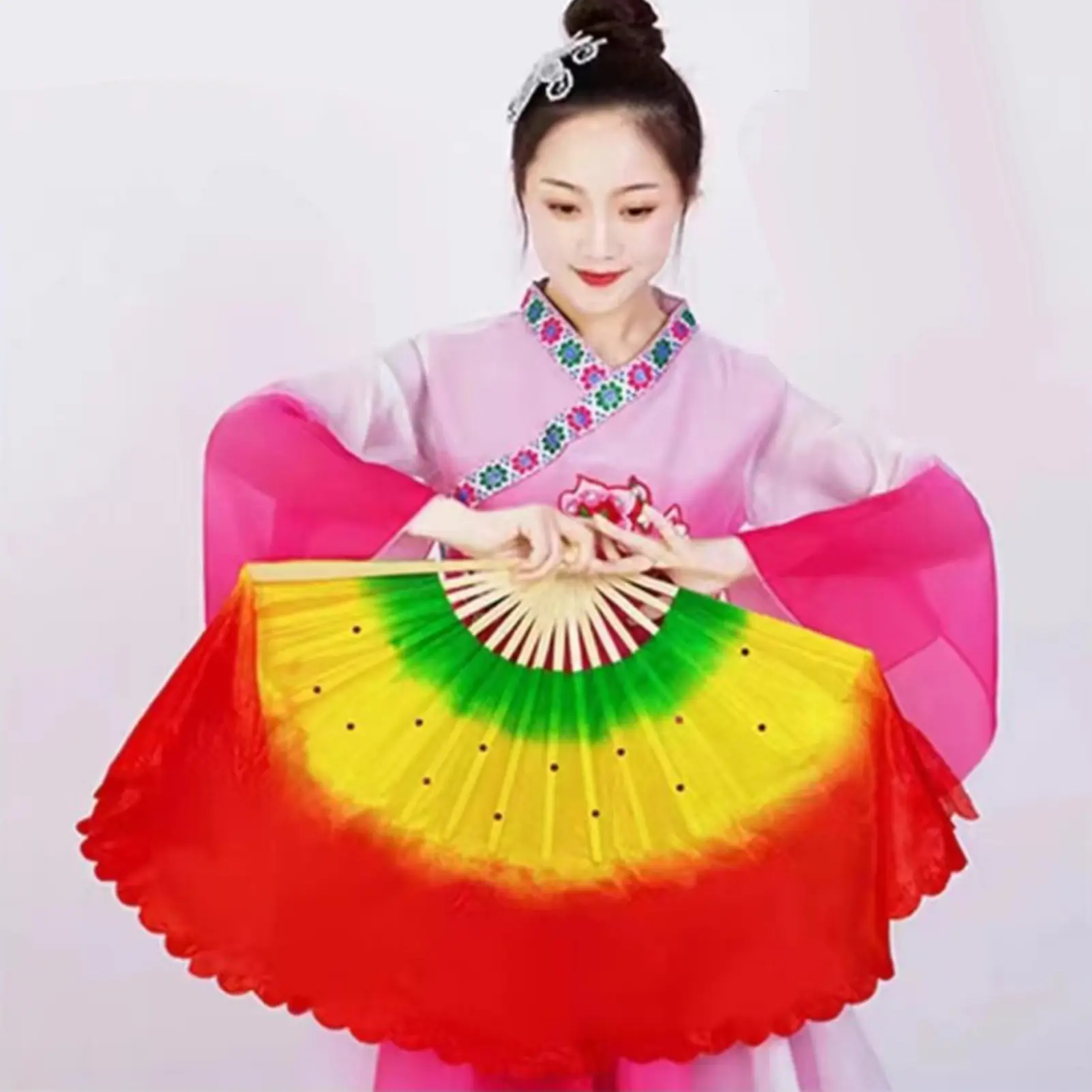 Quạt Múa Bụng Thủ Công 18 Gọng, 20cm, Với Khăn Trùm Đầu Lụa Nhân Tạo, Màu Gradient Để Tập Nhảy, Dài, Giả, Quạt Đạo Cụ Khiêu Vũ, PURONG