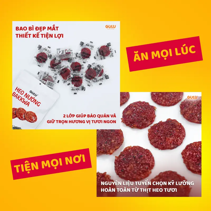 [Combo 3 Gói 300g] Thịt Heo Nướng Bakkwa GULU FOODS - Snack Ăn Vặt 3