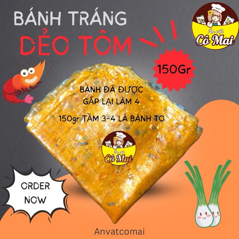 Bánh Tráng Dẻo Tôm 150gr/ Bịch (TẦM 3-4 LÁ BÁNH LỚN, BÁNH TRONG ẢNH ĐÃ ĐƯỢC GẤP LẠI LÀM 4) Snack Ăn Vặt Food Thức Ăn