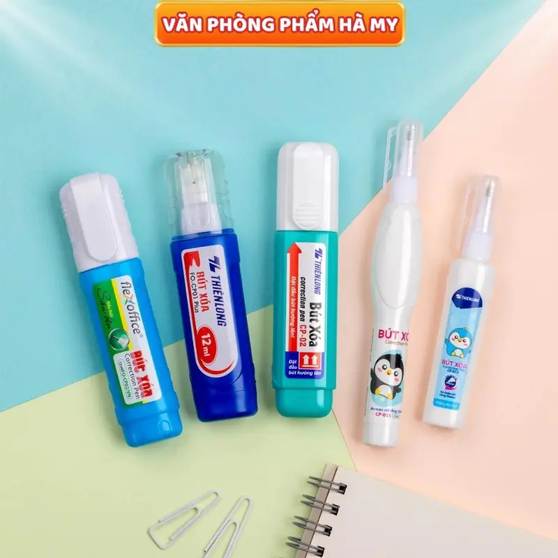 Bút Xóa Nước Thiên Long 12ml/5ml/3ml đa dạng mẫu mã, nhiều lựa chọn, phù hợp học sinh, sinh viên, văn phòng 0