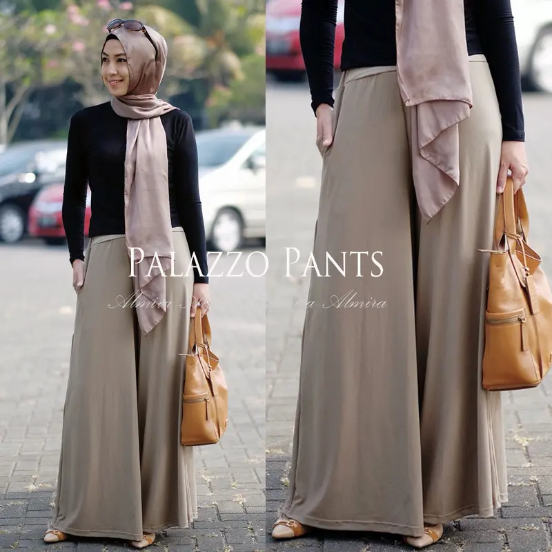 Celana Kulot Panjang Wanita Muslimah  High Waist Jersey Palazzo Pants Griyaraditya Almira Muslim Bawahan celana kulot dan palazzo Celana Panjang cuci kering Celana Flare 1