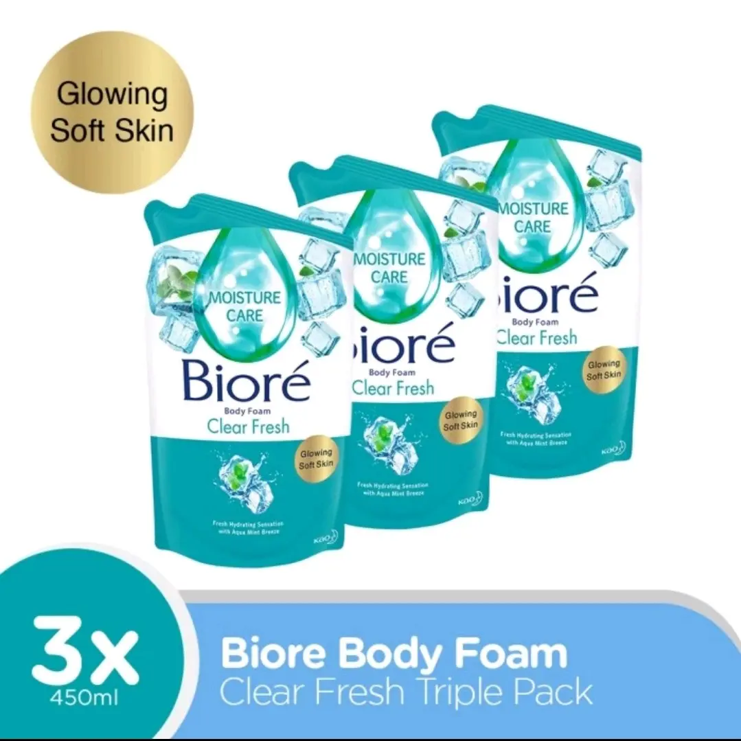 Paket 3 pouch Biore Clear Fresh 380/400 ml Cair Mandi