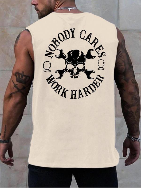 Men's Letter Print Round Neck Tank Top, Regular Fit Casual Crew Neck Sleeveless Top for Summer, Fashion Men's Top for Daily Wear, Socks 3