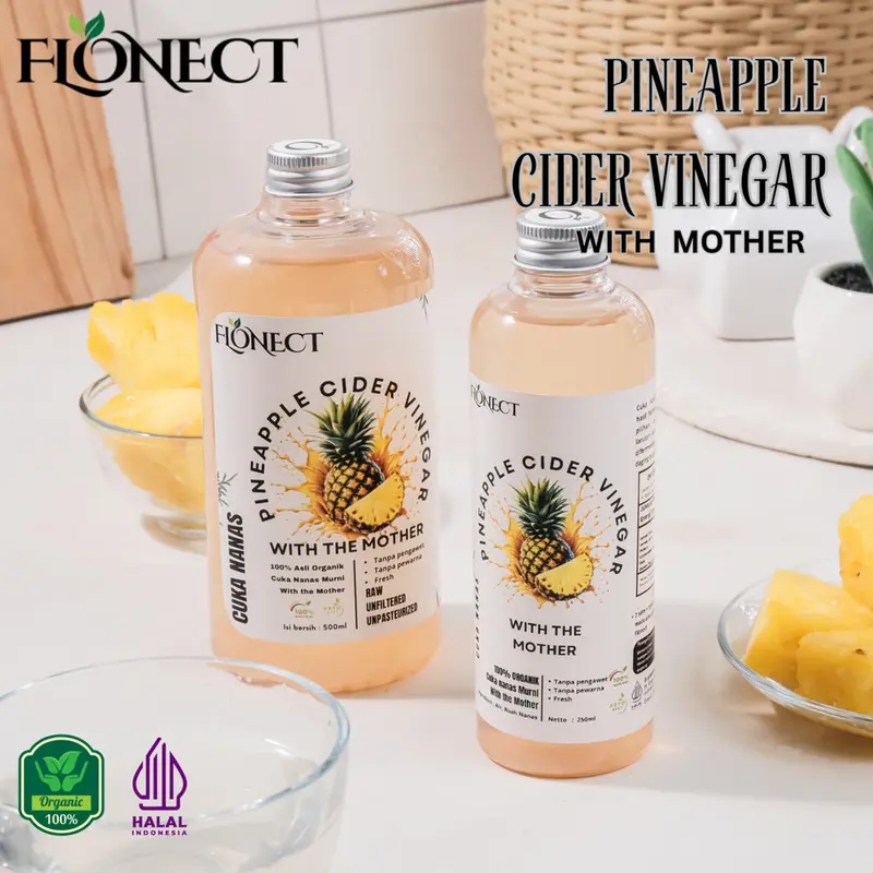 Flonect Cuka Nanas With Mother Original Organic 500ml 250ml 0
