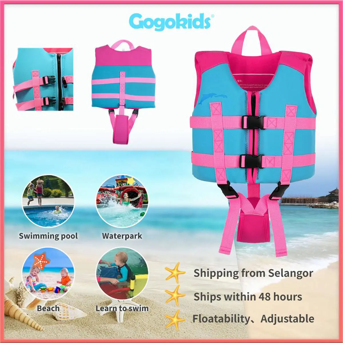 Gogokids(Ready Stock)Swim Vest Kids Children Flotation Jacket Safe Water Equipment High Quality Products Buoyancy Swimsuit Boys Girls Comfortable Breathable
