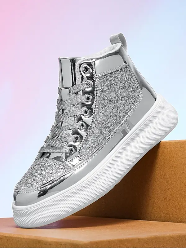 Fashionable Glitter High Top Skate Shoes, Comfortable Sports Shoes for Men & Women, Lightweight Breathable Sports Shoes for Daily Wear, Trainer 1