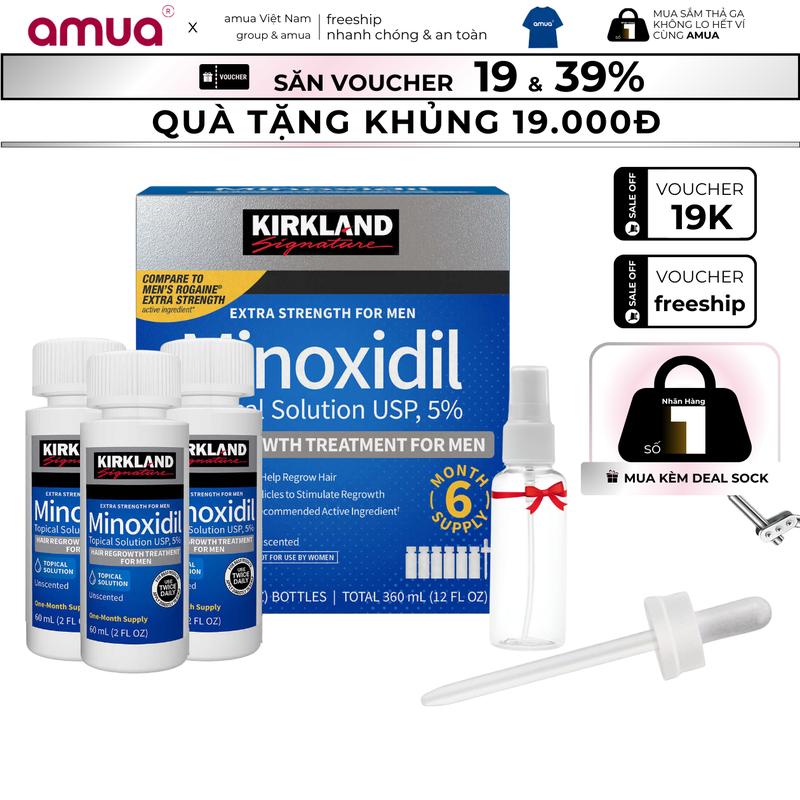  Thuốc mọc tóc mọc râu Minoxidil 5% của Kirkland Signature Mỹ - Xịt mọc tóc mọc râu & ngăn ngừa rụng tóc 