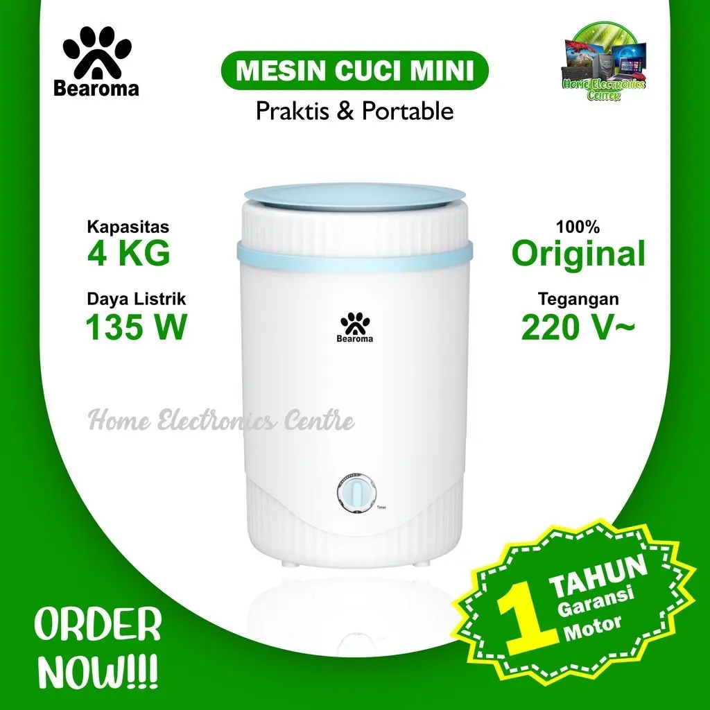 Mesin Cuci Mini Portable Terbaru  - Termurah - Bearoma - BWM-40A - 4.0kg - Garansi Motor 1 Tahun