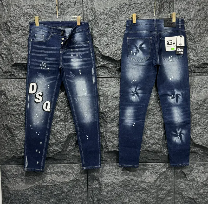 Quần jean nam 2 đáy wash rách xước phối vẩy sơn nhẹ, hàng co giãn tốt, mặc thoải mái, phong cách trẻ, chất | Menswear 2