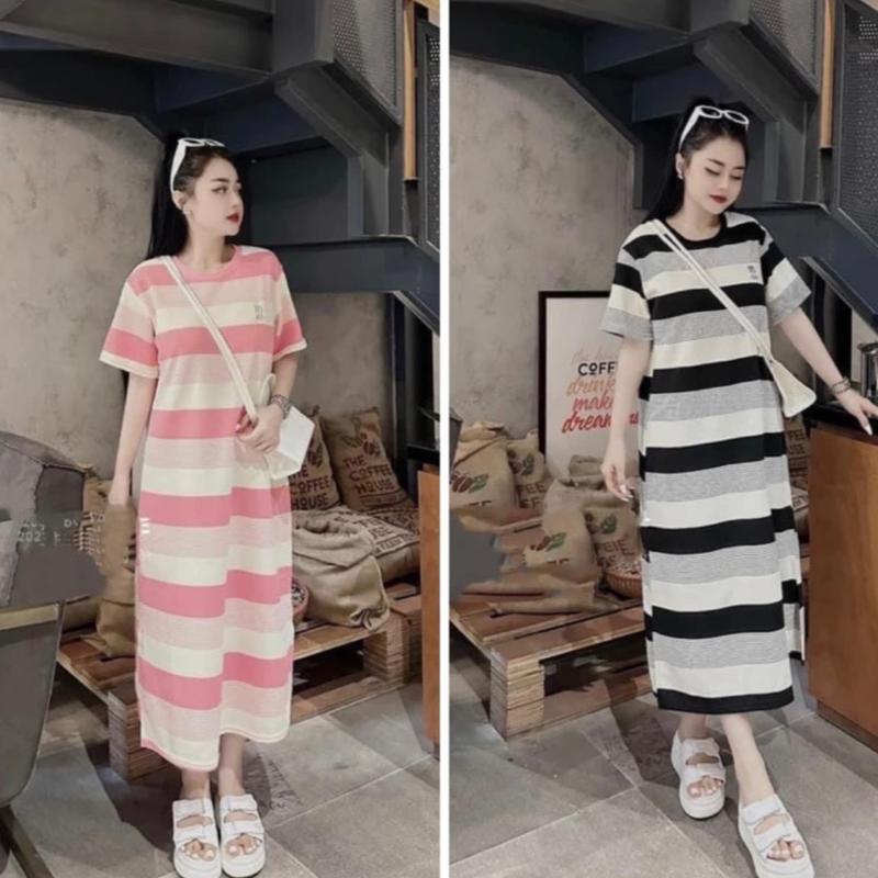 Đầm bầu kẻ ngang thời trang bầu dễ thương mùa hè