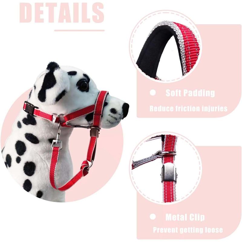 TikTok Shop Dog Head Collar with Leash for Walking No Pull Head Halter for Dogs Easy Lead Reflective Dog Face Harness with Soft Padding Adjustable M Red