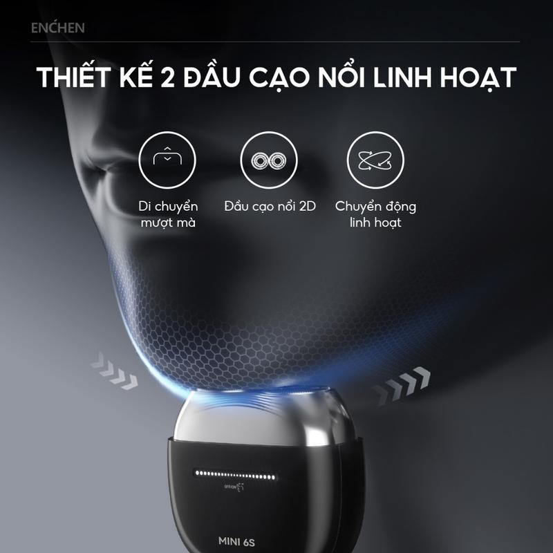 Product Introduction of Máy cạo râu Enchen Mini 6s - Cạo râu khô & ướt, nút cảm ứng, Đầu cạo nổi 28 lưỡi dao kép tự mài - Hàng chính hãng 18