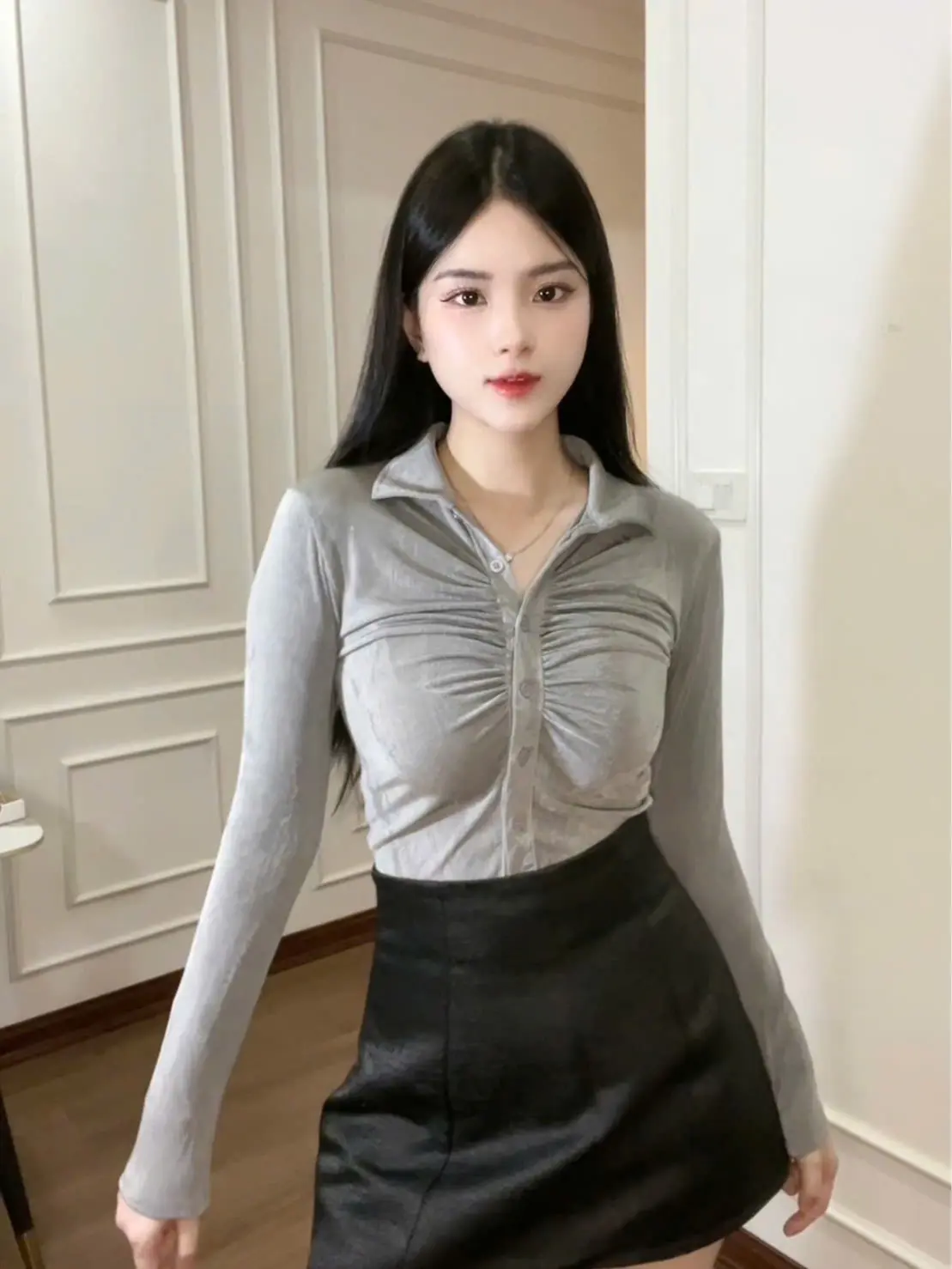 Áo thun nữ dài tay dáng ôm body cách điệu thiết kế trendy - Mã 7 áothunnu